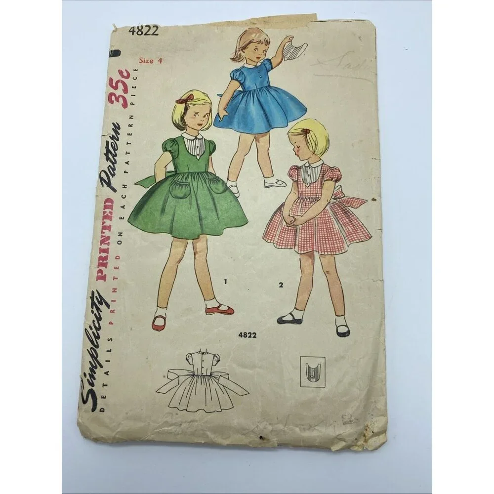 Simplicity 4822 Child's Size 4 One-Piece Dress w/ Detachable Bib Sewing Pattern